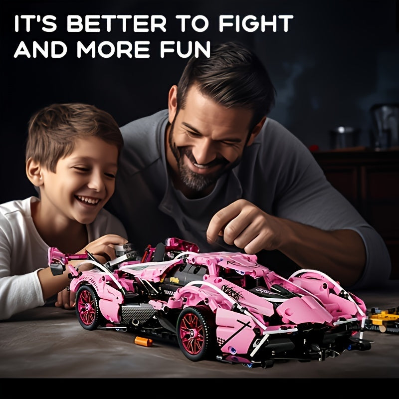 981pcs Building Blocks Car, 1:14 Supercar Design, Cool Pink Appearance, Educational And Intellectual Toy, Easy To Assemble And Operate, Perf