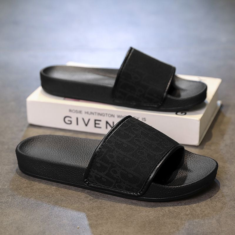 「#154」Men's Classic Monogram Full Print Slide Sandals, Non-Slip Platform Summer Outdoor Slippers