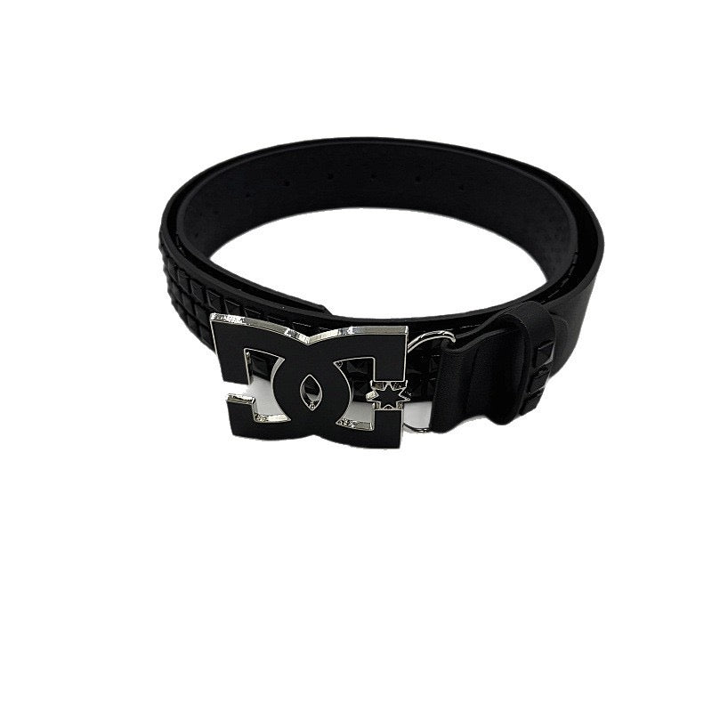 Streetwear Style Studded Letter Buckle Belt, Punk Rock Style Waist Strap, Unisex Versatile Belt