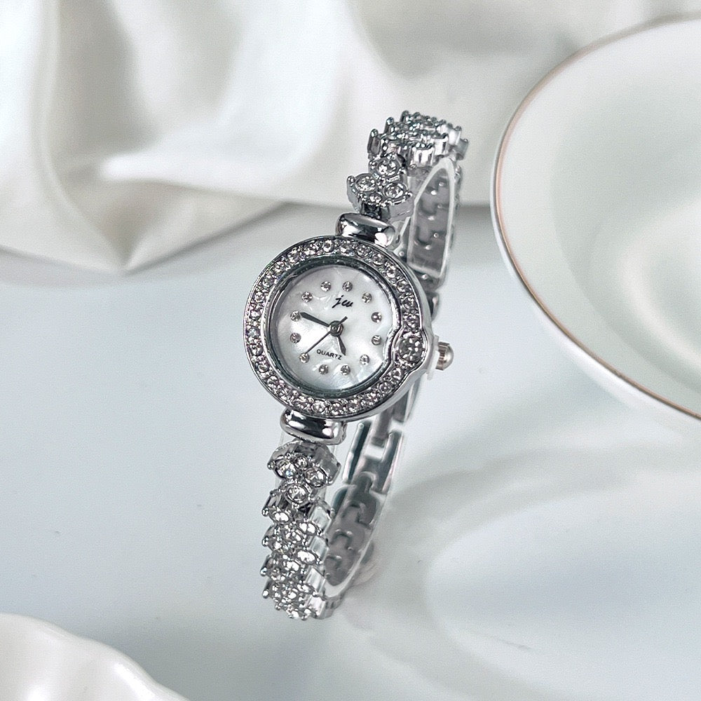 Gentle Full Diamond Bracelet Watch, Delicate Crystal-Encrusted Quartz Wristwatch for Work