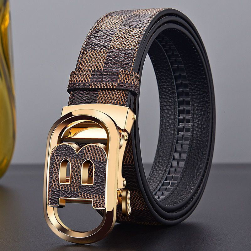 Luxury Plaid Pattern Automatic Buckle Men's Belt, Business Casual Versatile Checkerboard Waist Strap, Ideal Gift Trouser Belt