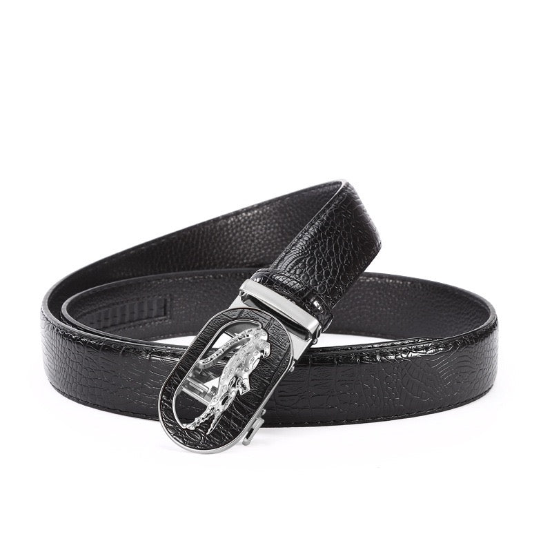 Luxury Crocodile-Embossed Men's Automatic Buckle Belt, Business Casual Versatile Genuine Leather Waist Strap, High-End Dress Trouser Belt