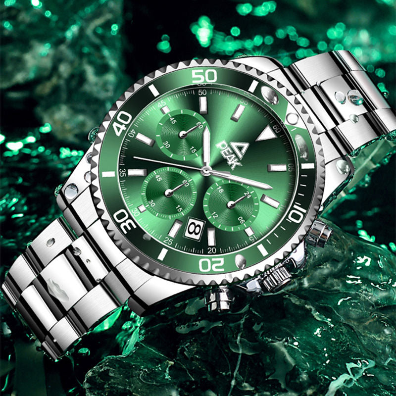 Classic Diver-Style Multi-Function Men's Quartz Watch, Luminous Waterproof Steel Band Wristwatch, Business Casual Versatile Sports Watch