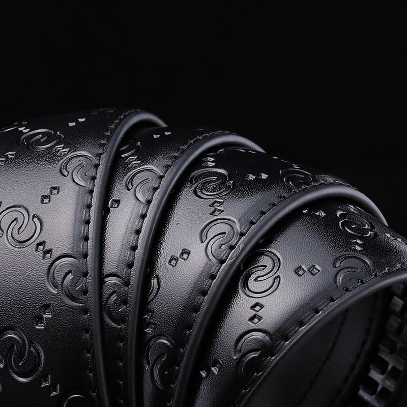 Men's Embossed Automatic Buckle Belt, Business Casual Textured Strap, Versatile Durable Belt for Suits & Jeans