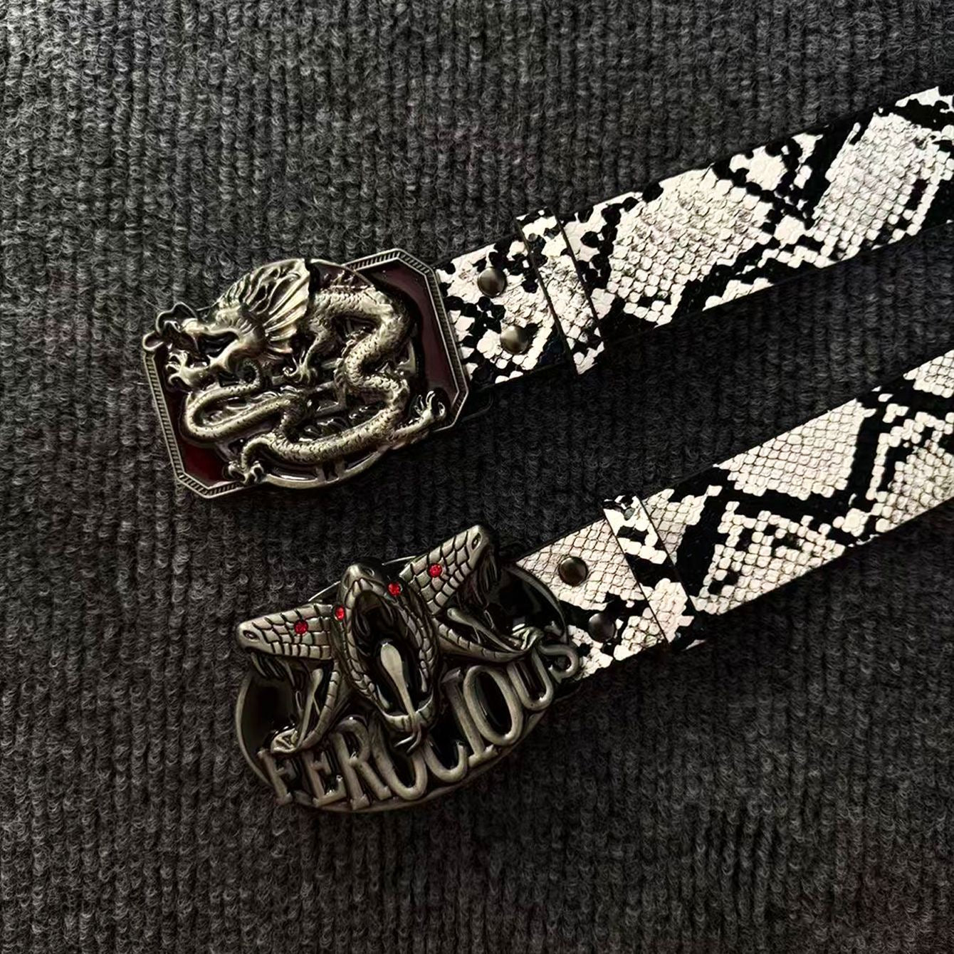 Retro Snake Print Embossed Buckle Belt, Punk Streetwear Jean Belt, Bold Decorative Waistband