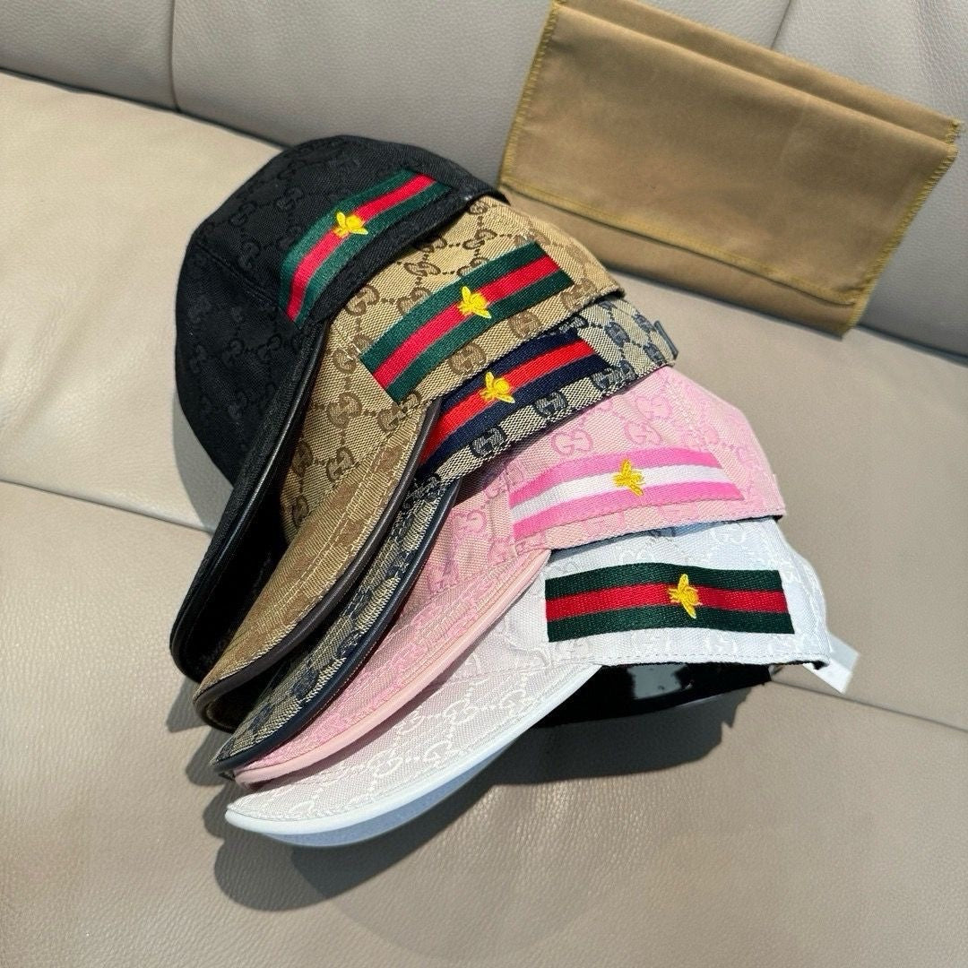 Monogram Jacquard Baseball Cap with Striped Band and Bee Detail