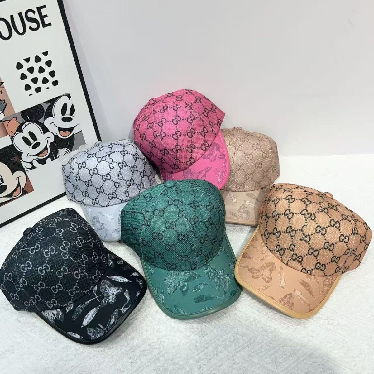 Monogram Jacquard Baseball Cap with Botanical Print Brim