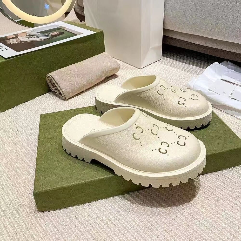 Cutout Letter Platform Closed Toe Mule Slides
