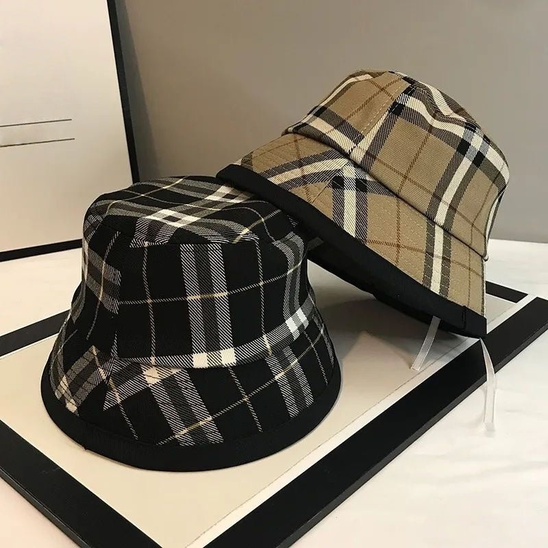 Classic Plaid Trim Bucket Hat