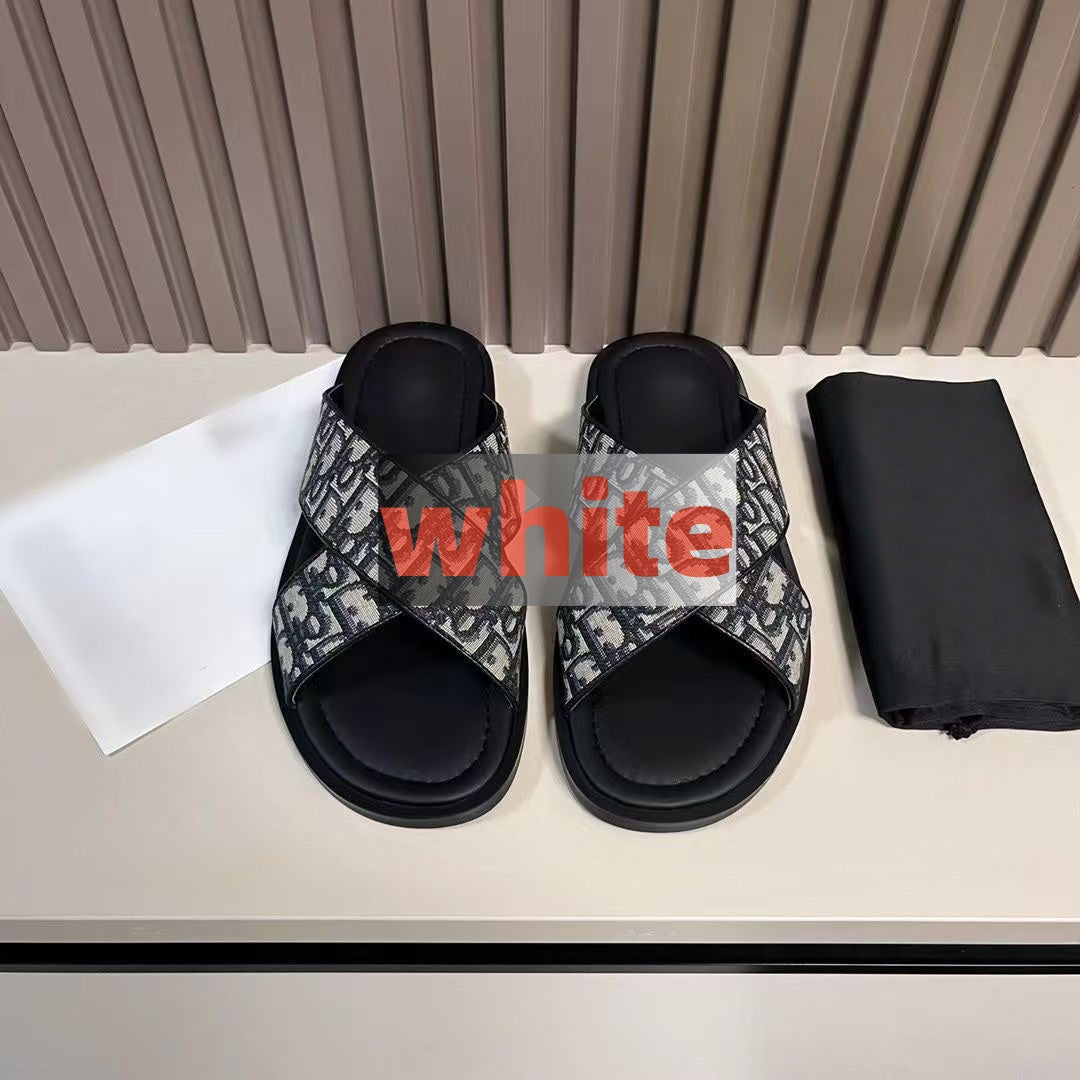【#A249】Vintage Jacquard Slide Sandals, Unisex Breathable Flat Slippers