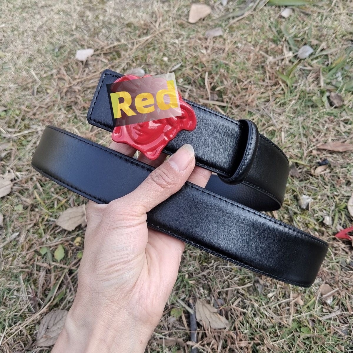 【#A250】Men's Smooth Leather Belt with 3D Embossed Portrait Buckle, Business Casual Waist Belt