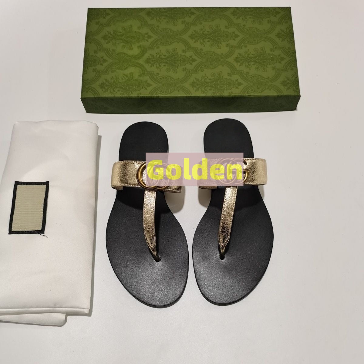Women's Leather Thong Sandals with Metal Buckle, Flat Flip-flops