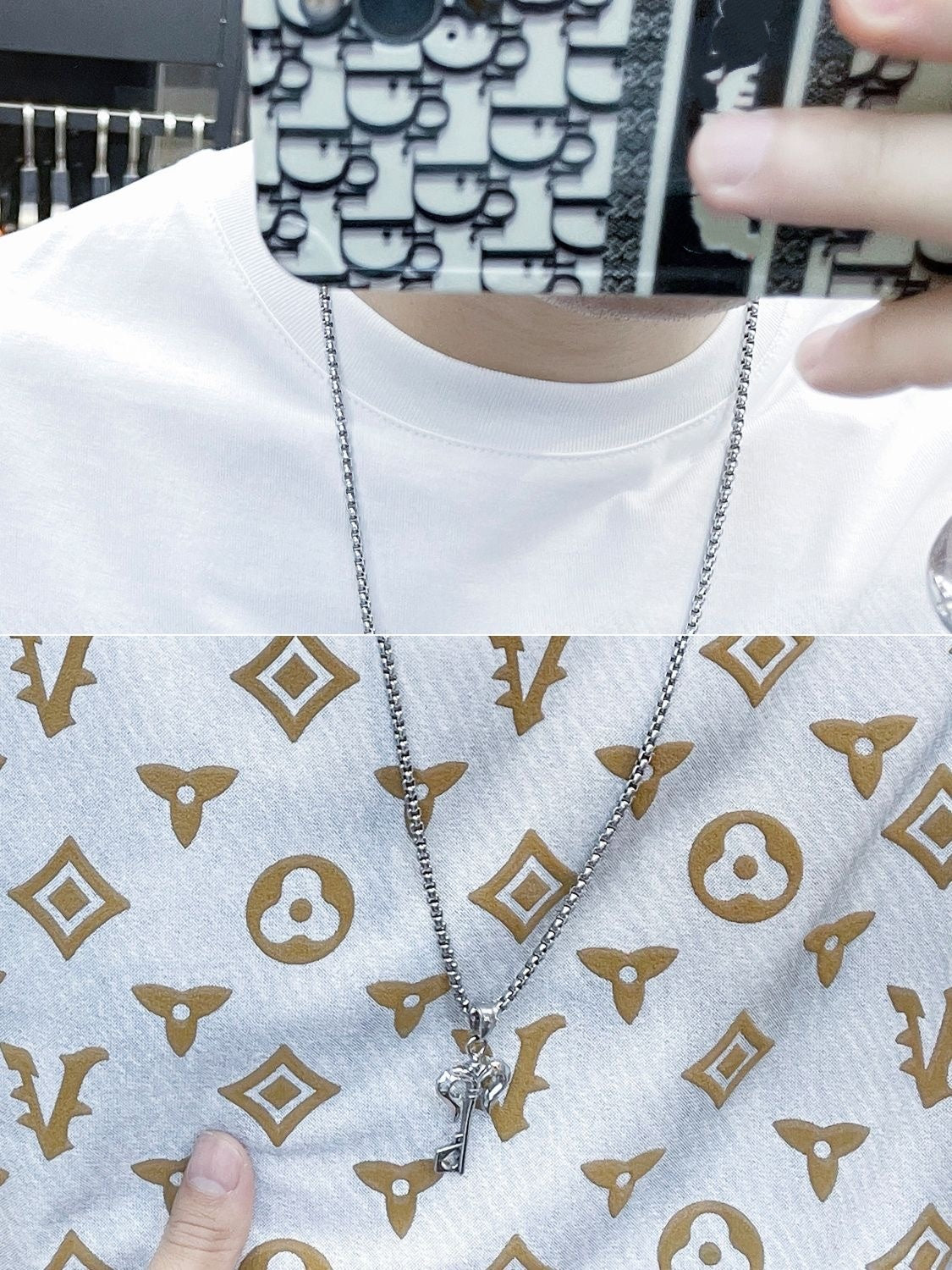 【#A286】Gradient Background Full-Print Geometric Motif Crew Neck Short Sleeve T-Shirt