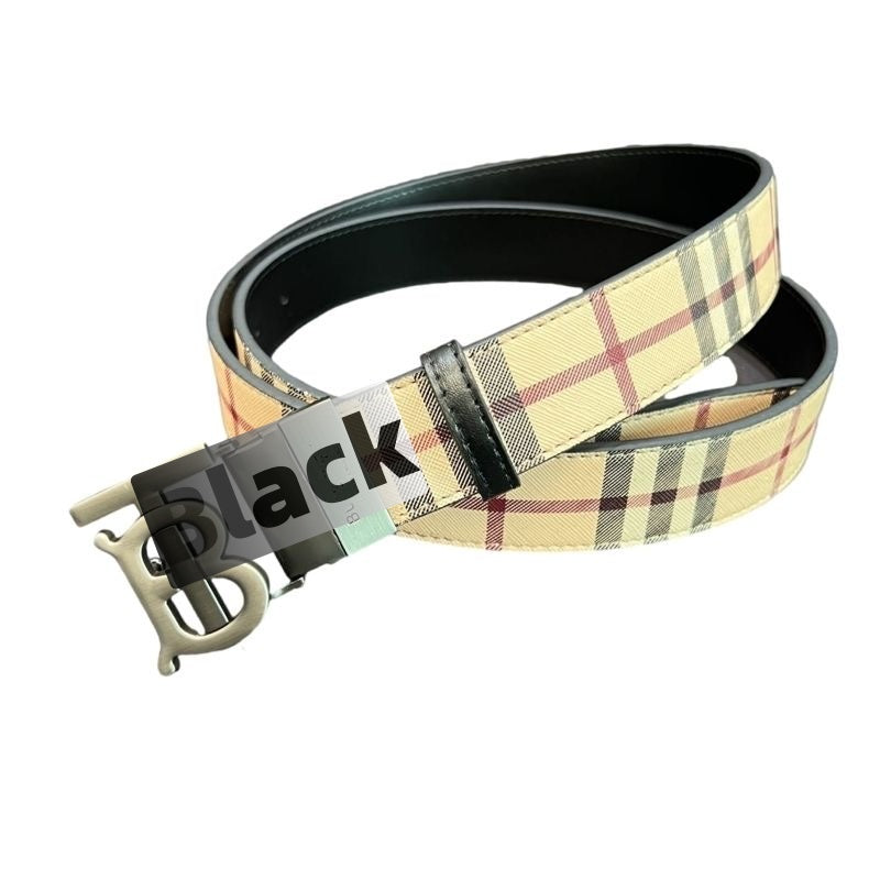 【#A298】Classic British Plaid Pin Buckle Leather Belt, Men's Business Reversible Luxury Waist Strap
