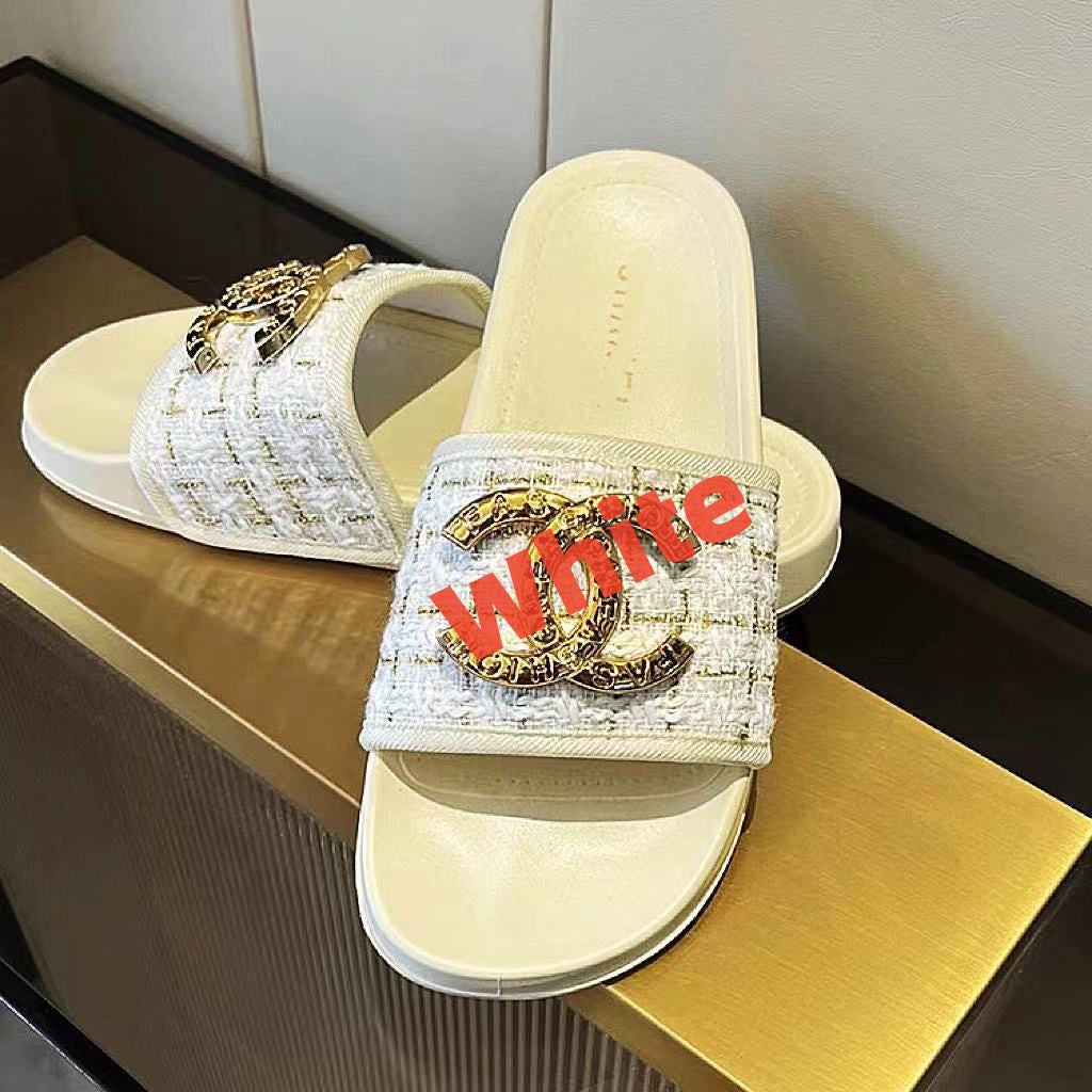 【#A315】Women's Tweed Slide Sandals For Outdoor Wear