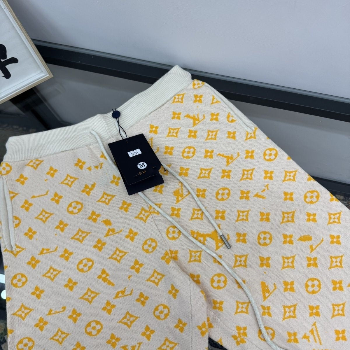 Vintage All-Over Print Knit Drawstring Casual Shorts