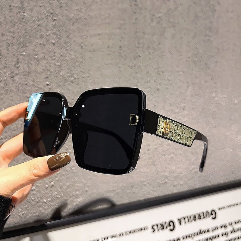 【#A342】Oversized Square Metal Detail Sunglasses, Retro Wide Frame Face Slimming Outdoor Shades