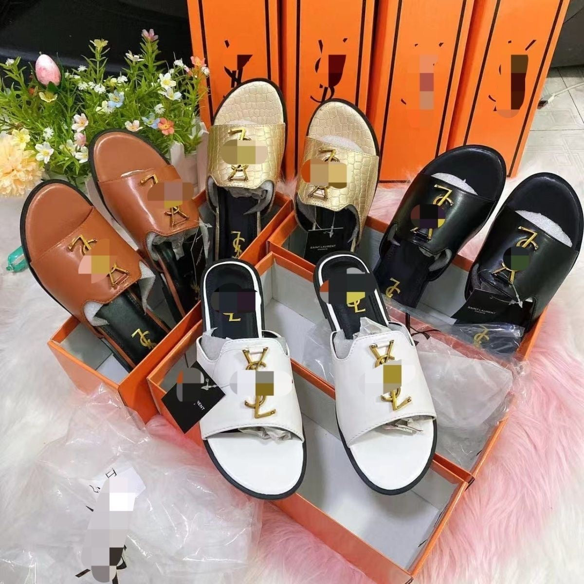 【#A373】Metal Decor Flat Slide Sandals, Women Simple Smooth & Croc Texture Outdoor Casual Mules