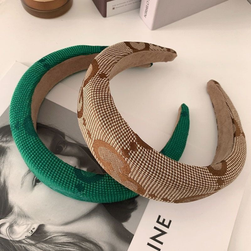 【#A412】Vintage All Over Jacquard Sponge Wide Headband, Volume Boost Non-slip Hair Accessory