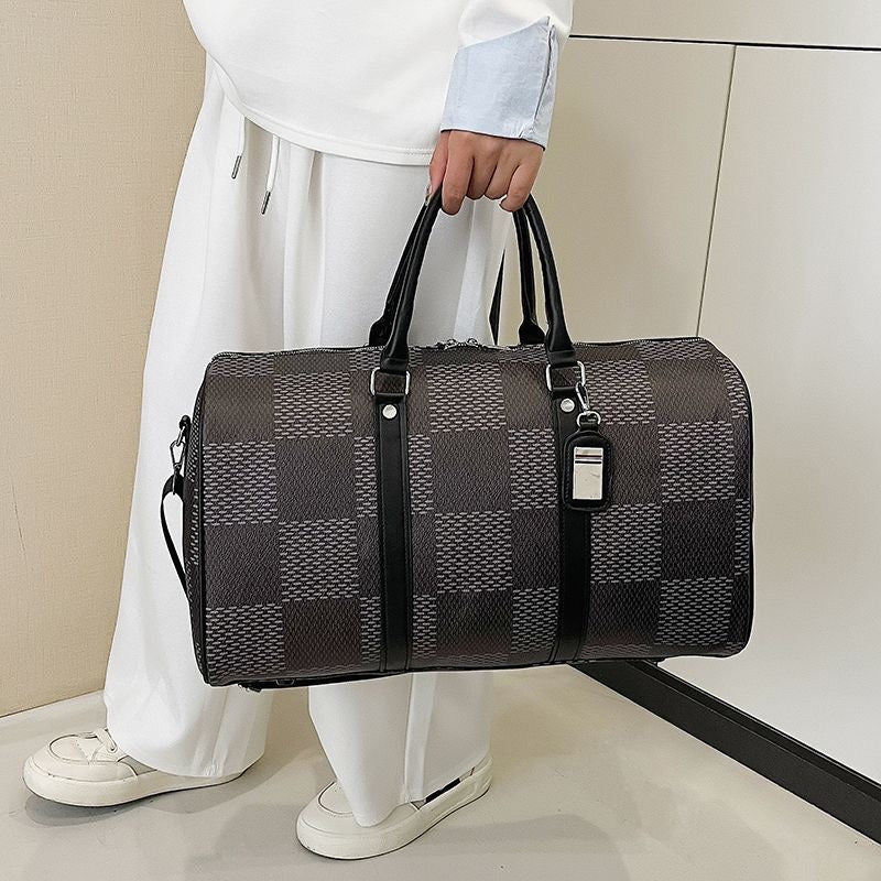 【#A423】Vintage Checkerboard Large Capacity Travel Duffle Bag, Multi-function Gym Crossbody Handbag