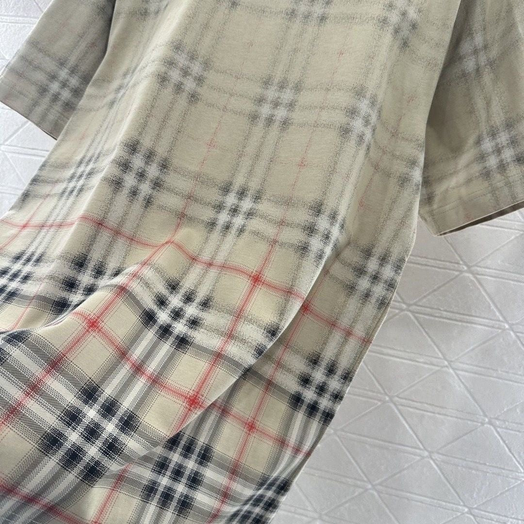 【#A431】Vintage Gradient Plaid Short Sleeve T-shirt, Unisex Loose Crew Neck Casual Top