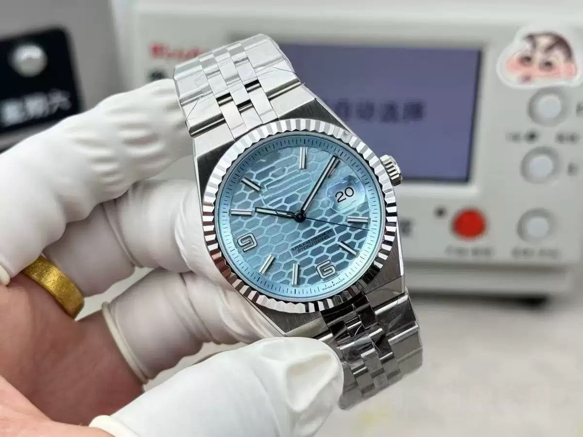 【#A469】Honeycomb Texture Calendar Automatic Watch, Unisex Five-link Steel Band Diamond Business Timepiece