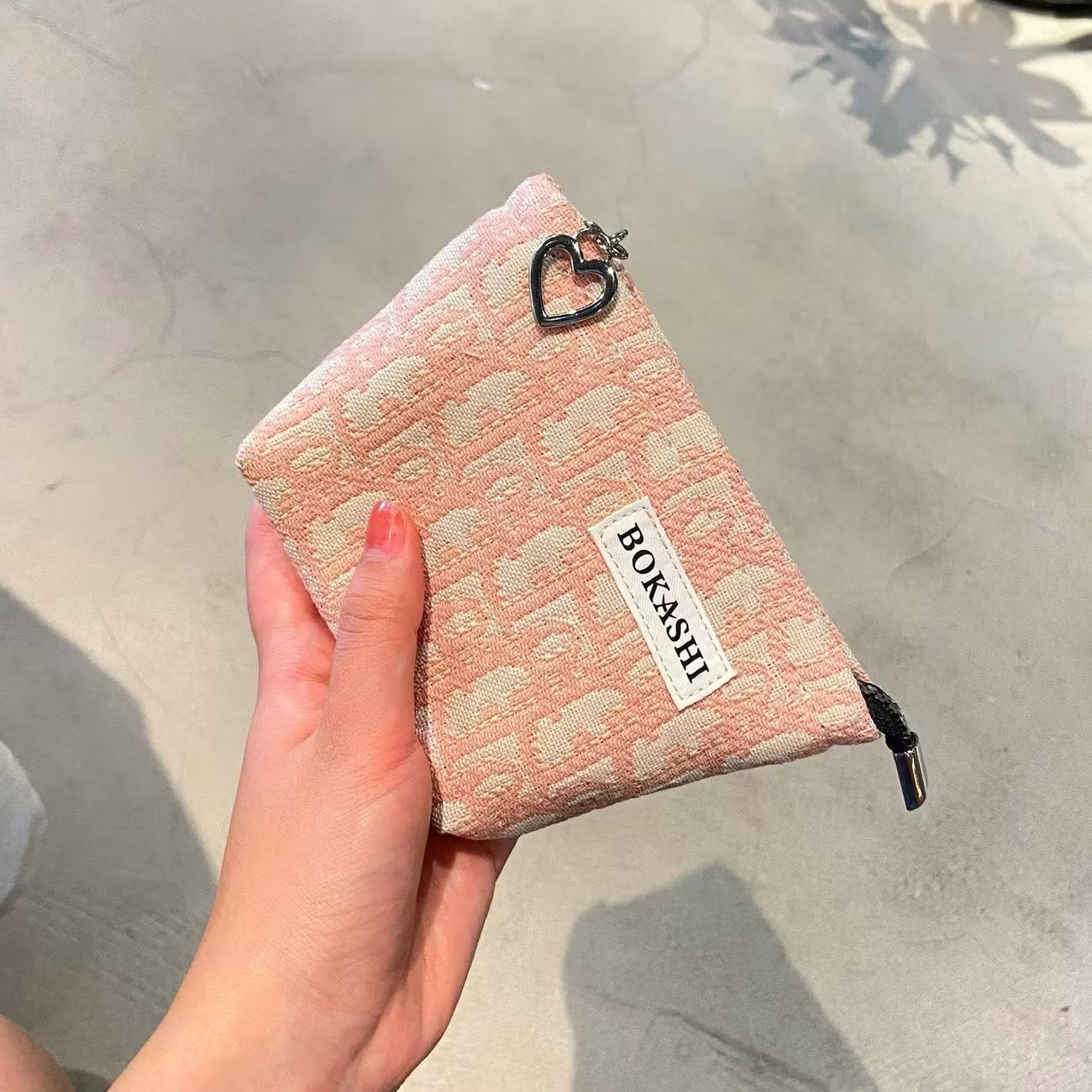 【#A473】Vintage Jacquard Heart Zipper Pouch, Portable Coin Lipstick Cosmetic Bag For Women