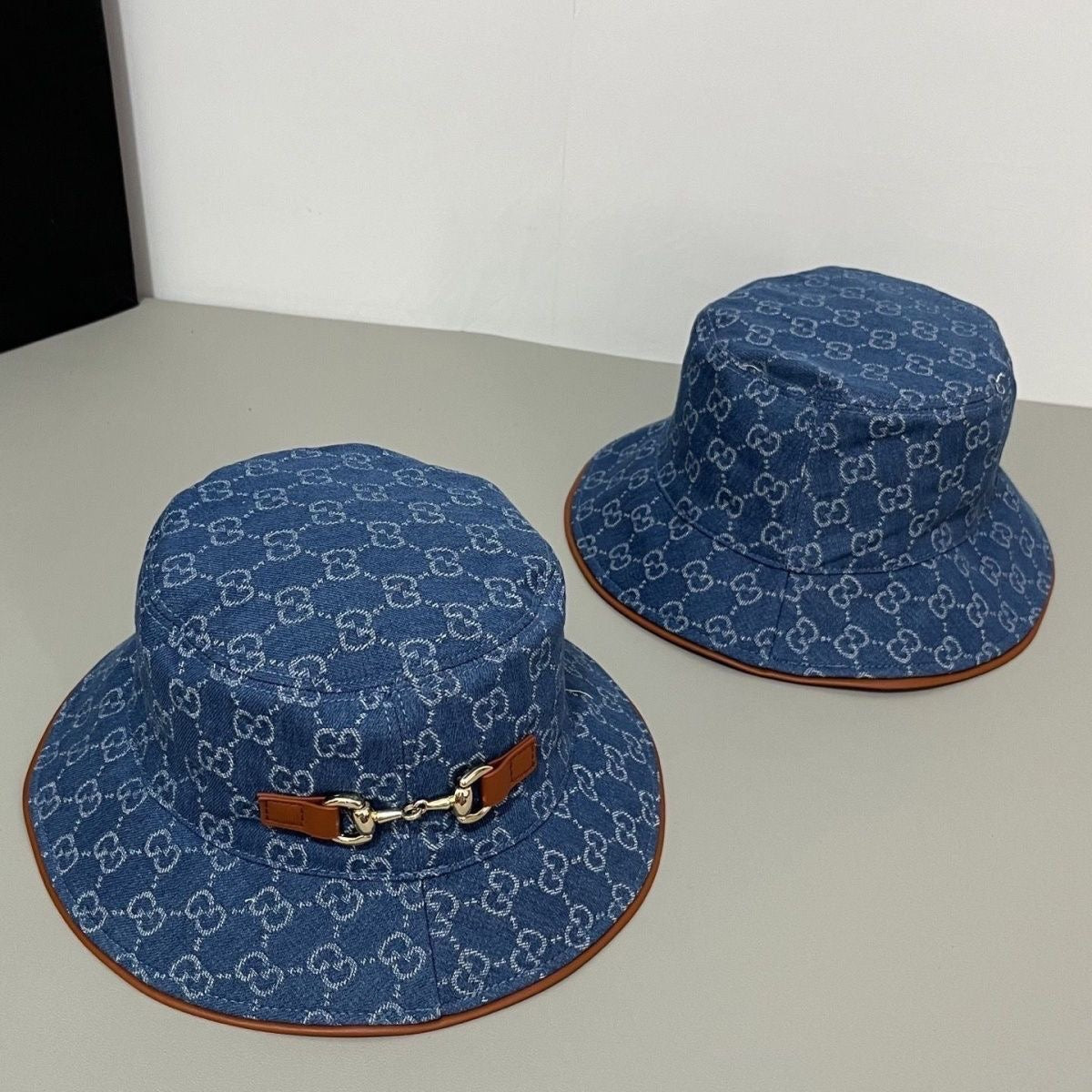 【#A486】Denim All Print Horsebit Bucket Hat, Retro Wide Brim Sun Hat
