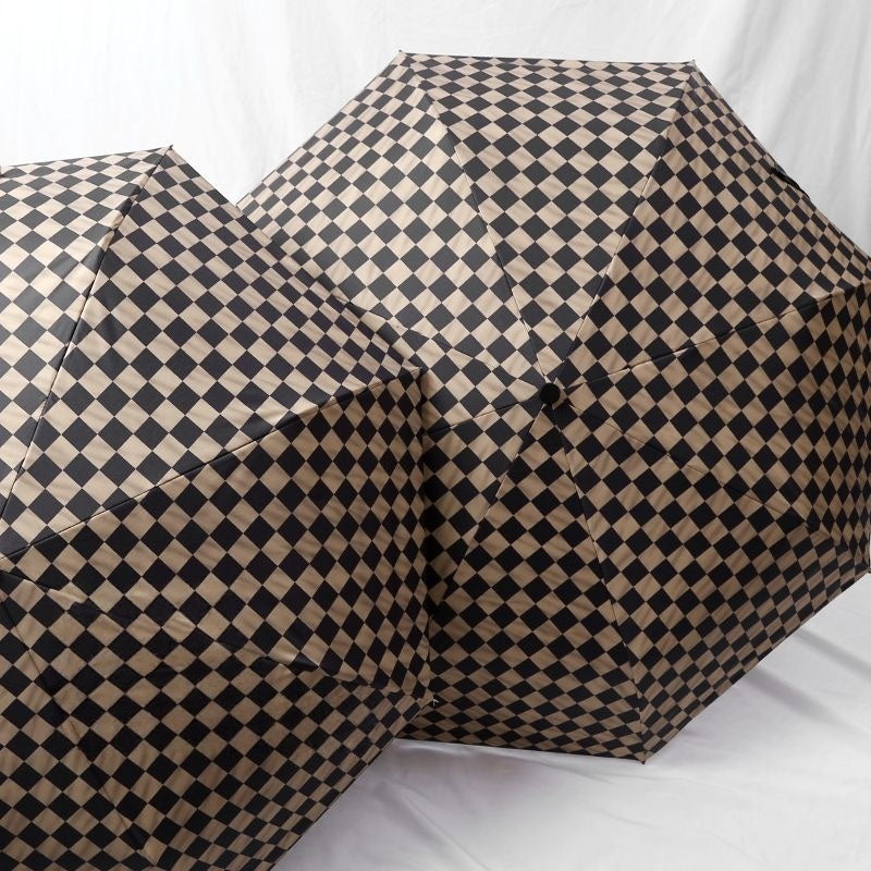 【#A541】Vintage Checkerboard Automatic Fold UV Protection Umbrella Windproof Travel Sun Rain Parasol