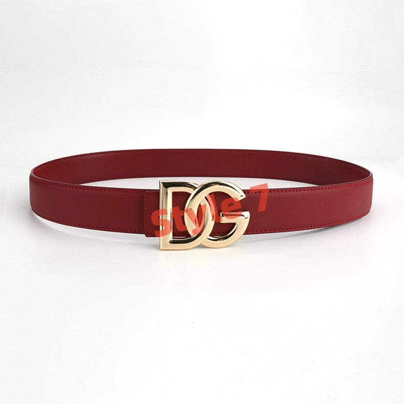 【#A545】Classic Double Letter Buckle Leather Belt Solid Color Waist Strap Daily Decorative Belt