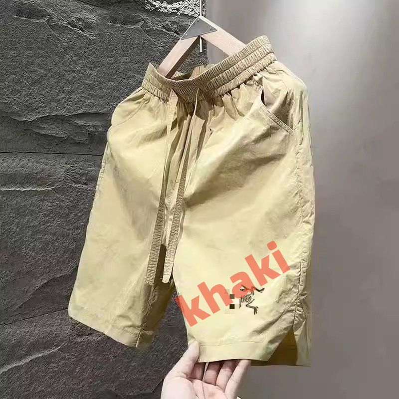 【#A573】Quick Dry Drawstring 5 Inch Shorts Unisex Loose Split Cartoon Print Thin Sports Capri Pants Multi Colors