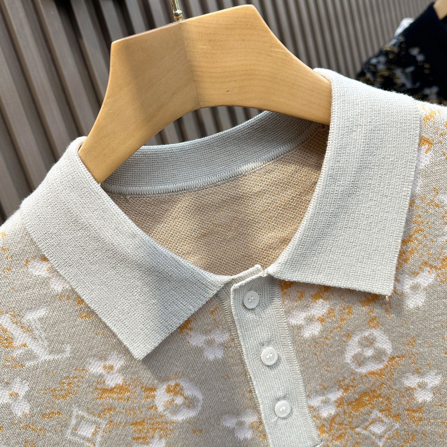 【#A595】Men's Gradient Clover Jacquard Knit Polo Shirt, Thin Lapel Breathable Casual Short Sleeve Top