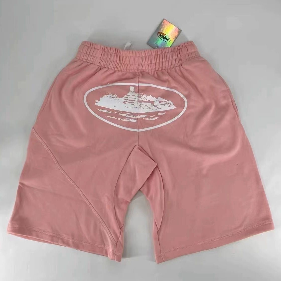 Oval Island Print Casual Sweat Shorts, Unisex Loose Drawstring Sports Mid Shorts