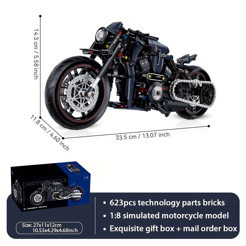 623-Piece 1:8 Scale Tech Motorcycle Building Blocks Set - Durable Abs, Perfect For Youngsters 8-12, Classic Bike Model & Decorative Display,