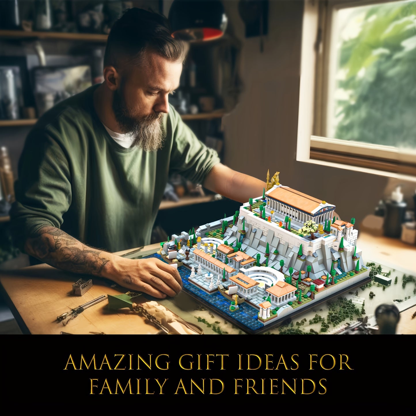 Architecture Acropolis of Athens 1988 Pieces, Landmark Collection City Buildings Blocks Set, Display Model Kit and Home Decor Gift Idea for