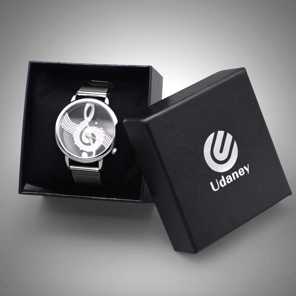 HOTUdaney Unique Watch Musical Note Hollow Stainless Steel Mesh Strap Quartz Unisex Fashion Wrist Watch