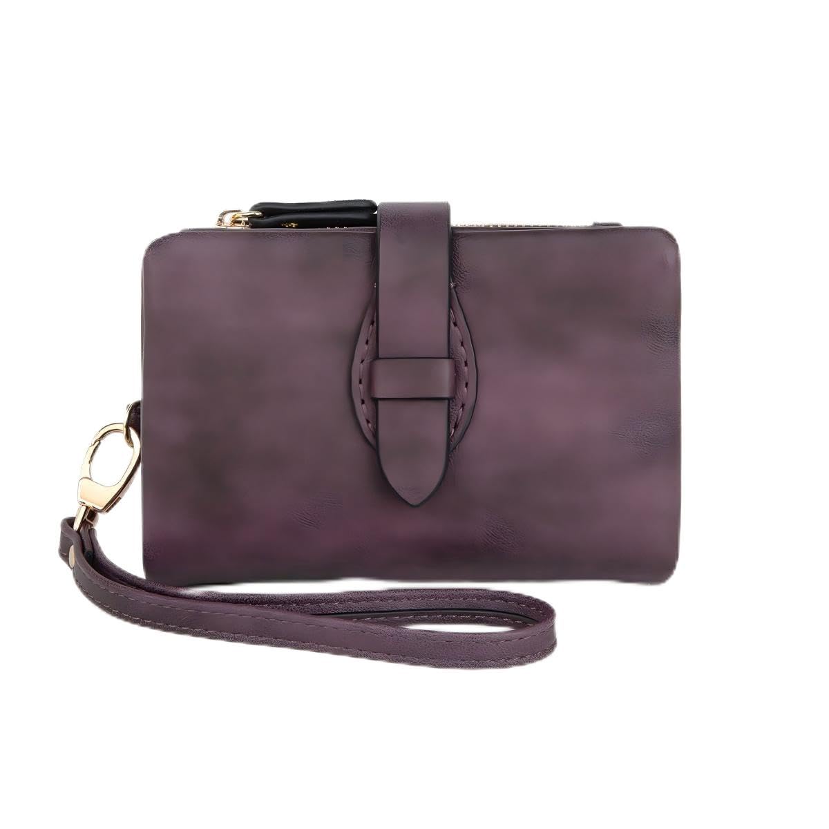 HOTSmall RFID Blocking Wristlet Wallet for Women – Soft PU Leather Bifold Trifold Wallet with 16 Card Slots, ID Window, Zipper Coin Pocket & Money Holder (Purple)