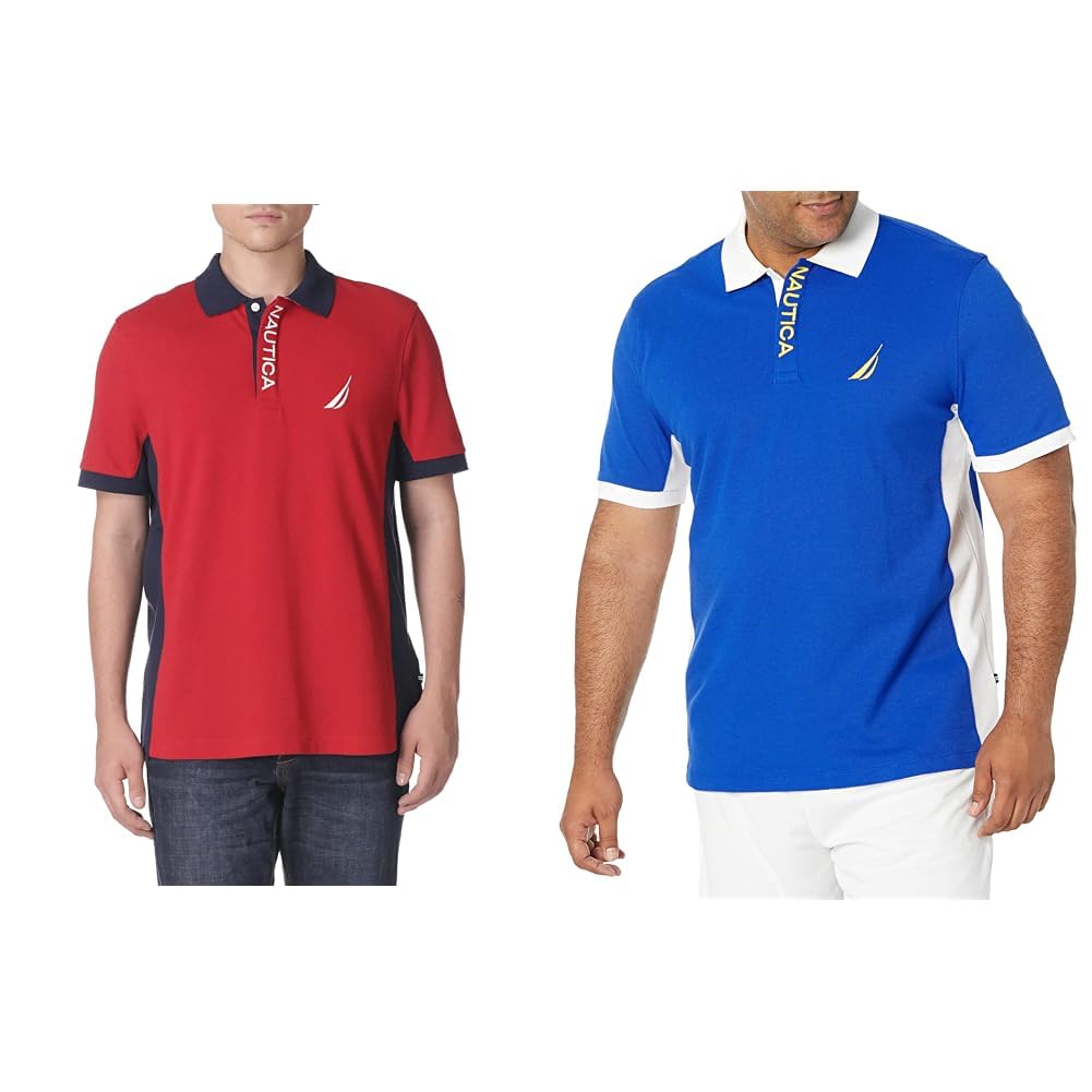HOTNautica Men's Short Sleeve Color Block Performance Pique Polo Shirt
