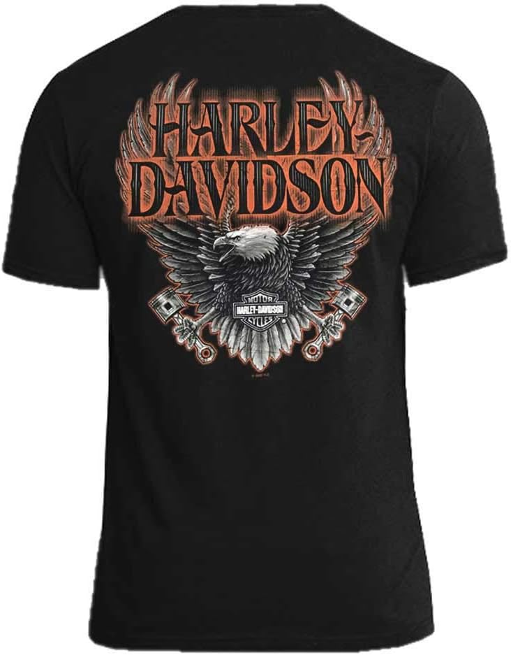 HOTHarley-Davidson Men's Eagle Piston Short Sleeve Crew-Neck Cotton T-Shirt - Black