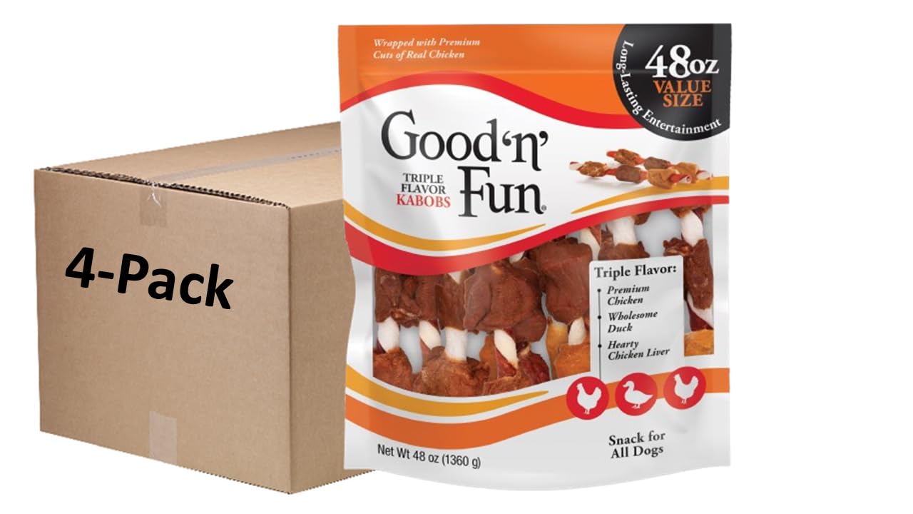HOTGood 'n' Fun Kabobs Long-Lasting Dog Treat Made With Real Protein, 48 oz | Premium Chicken, Pork and Beef Hide Chew, Supports Dental Health and Mental Stimulation, For Adult Dogs