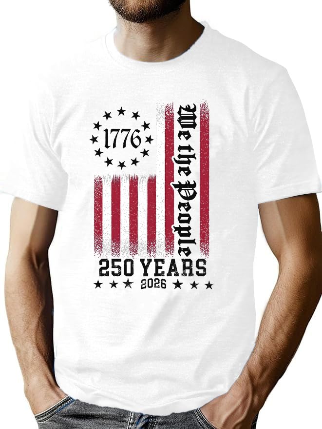HOT250th Anniversary Shirts for Men 4th of July Shirt America Flag Patriotic Graphic Independence Day Casual Tops