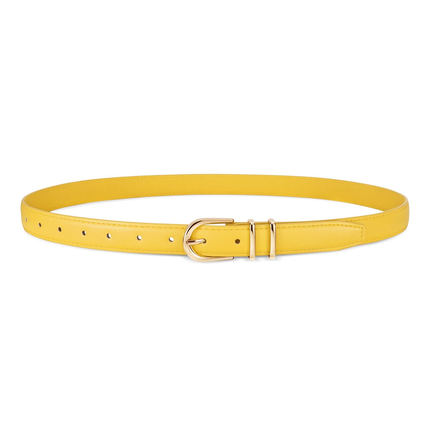 HOTJASGOOD Women Skinny Leather Belt for Jeans Pants Fashion Ladies Thin Belt for Dress with Gold Single Prong Buckle