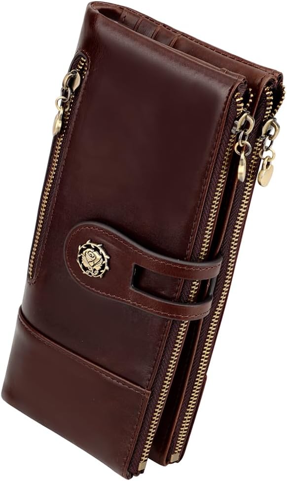 HOTWomen's RFID Blocking Wallet Soft Leather Clutch Money Ladies Purse Slim Card Holder Organizer Zip Pocket (3513-Coffee)