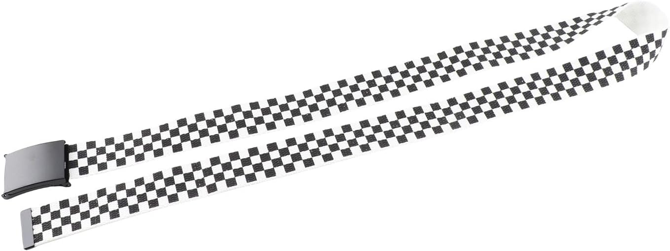 HOTClassic Checkered Canvas Belt, 43" Adjustable Length, Black and White Grid Strap with Military Style Metal Buckle, Cut to Size Punk Rock Flip Top Casual Belt for Daily Fashion Outfit Decoration