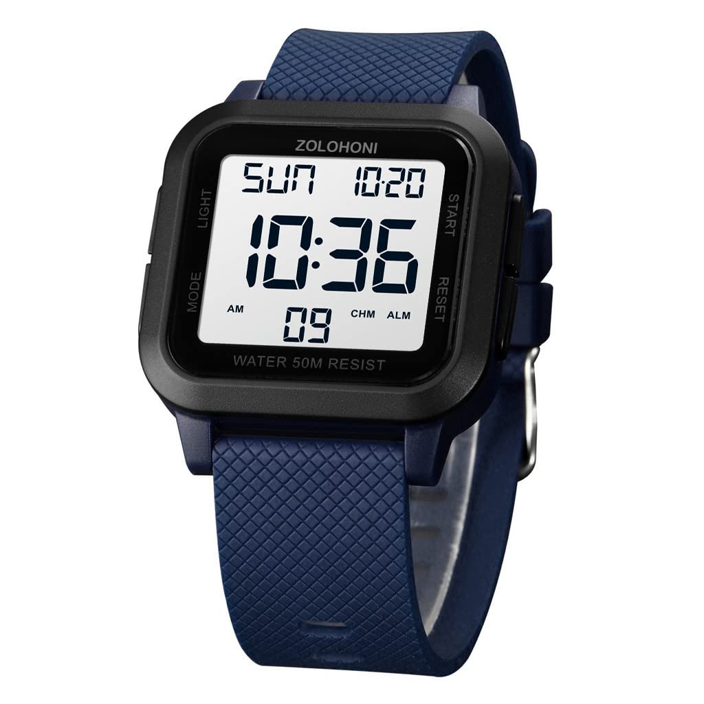 HOTMens Digital Watches for Men Waterproof Large Square Wrist Watch | Big face wristwatch for women, Simple work watches for men,Reloj para hombre,Chronograph,Alarm,Stopwatch,Dual Time,Date,Light