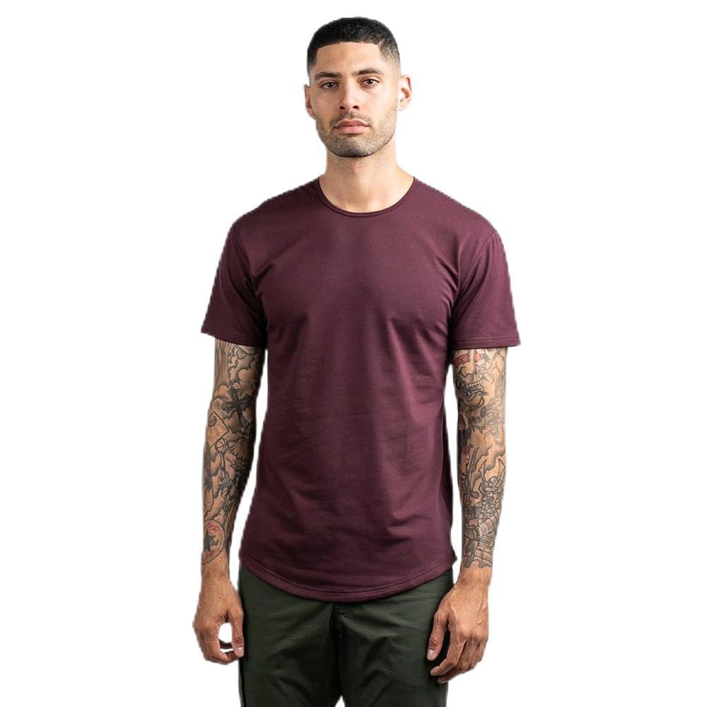 HOTBYLT Mens Drop-Cut Men's T Shirt, Slim Fit Plain Tshirts for Men, Drop Cut Basic Crewneck Tee, Wrinkle Resistant, Stretch Fit