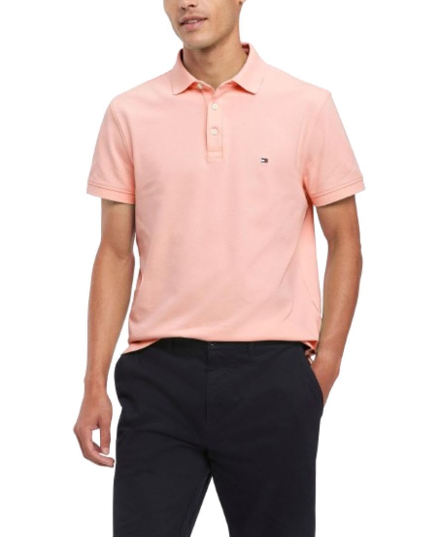 HOTTommy Hilfiger Men's Short Sleeve Polo Shirts in Slim Fit with Stretch and Organic Pique Cotton