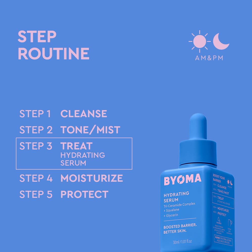 HOTBYOMA Hydrating Serum - Moisturizing Facial Serum with Squalane, Glycerin & Ceramides - Hydrating for Glowing, Dewy Skin - 1.01 fl. oz