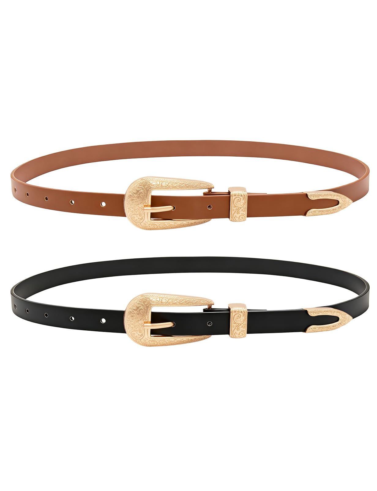 HOTBEMYLV Skinny Belts for Women Dresses Turn-Lock Gold Buckle Adjustable Fashion Waist Belt for Pants Jeans Business Casual