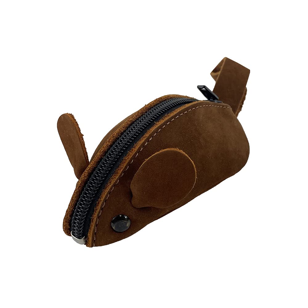 HOTHide & Drink, Mouse-Shaped Coin Pouch, Change Pouch, Pocket Case for Coins, Travel Accessory, Full Grain Leather, Handmade, Bourbon Brown